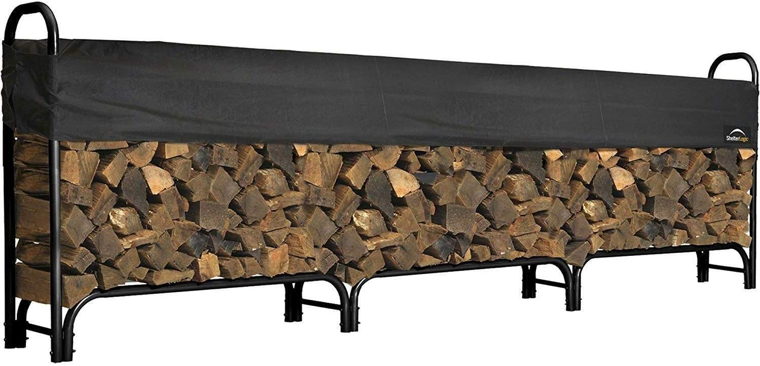 Black Sand Pattern Single Layer 12 Feet Long Indoor And Outdoor Iron Fireplace Firewood Stand Rack Storage Shelf