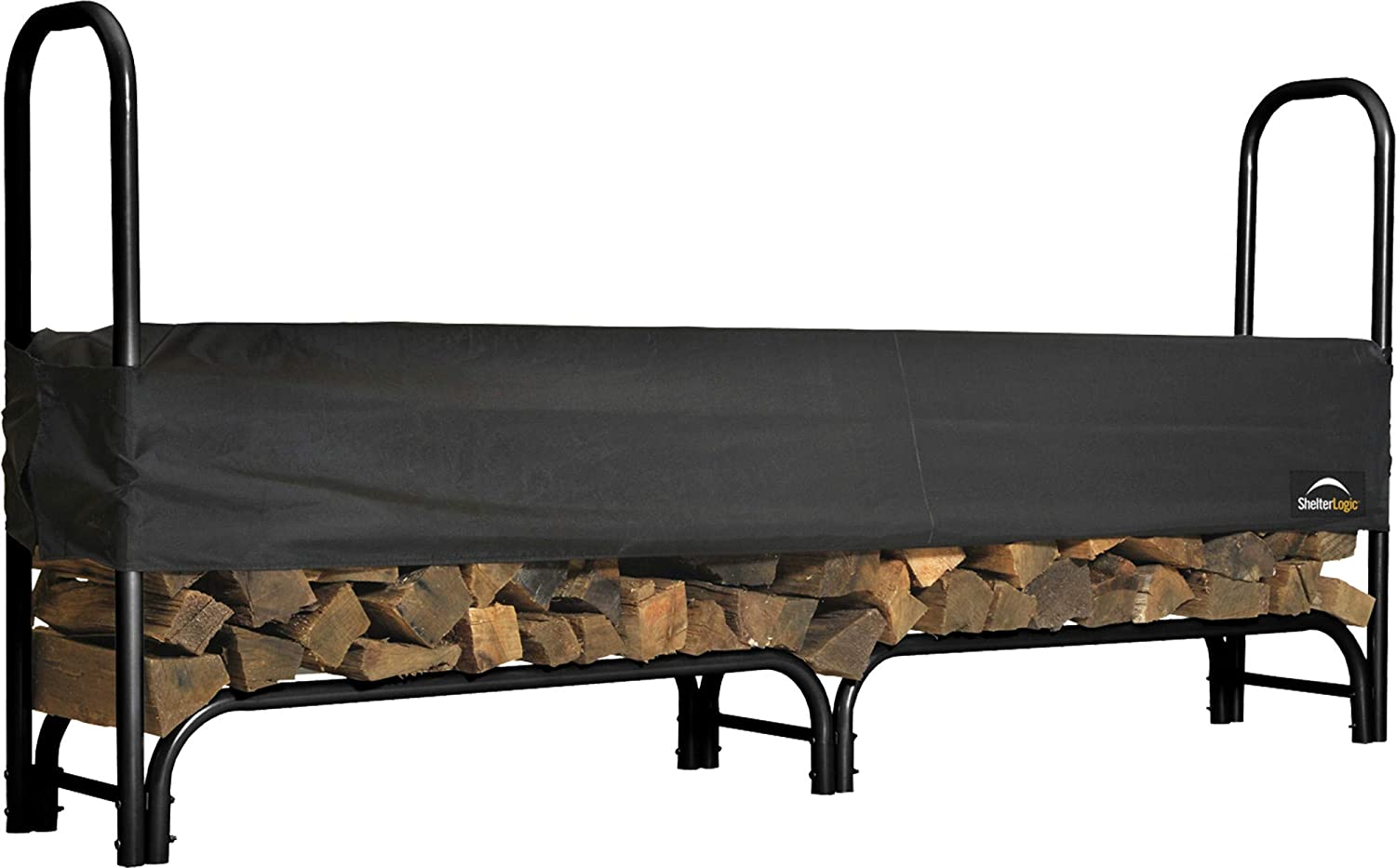 Black Sand Pattern Single Layer 8 Feet Long Indoor And Outdoor Iron Fireplace Firewood Stand Rack Storage Shelf